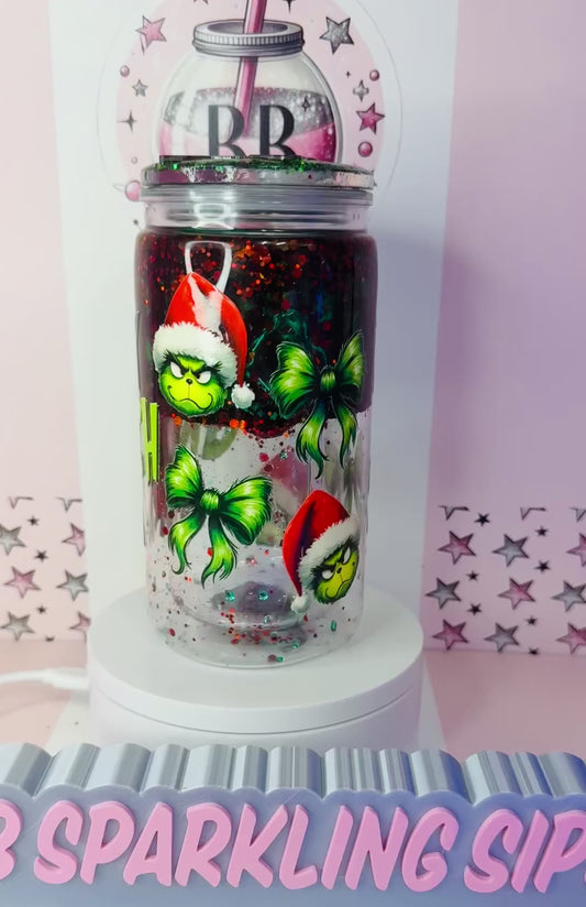 In My Grinch Era 16oz acrylic drip snowglobe cup