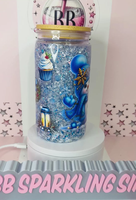 Merry Christmas Snowman 16oz acrylic glitter snowglobe cup