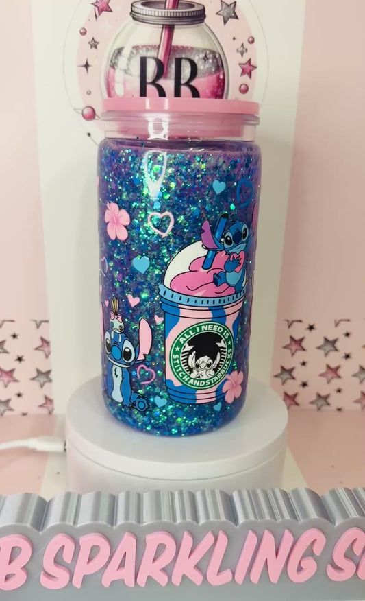 Stitch Starbie 16oz acrylic glitter snowglobe cup