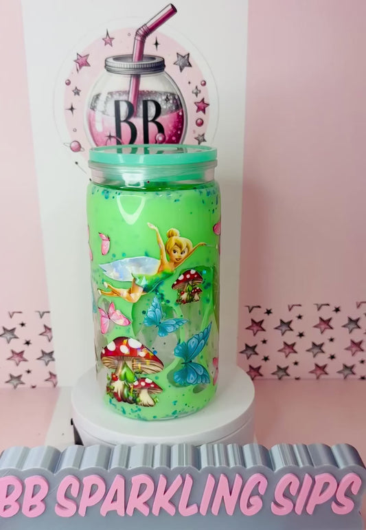 Tinkerbell holographic 16oz acrylic drip snowglobe cup