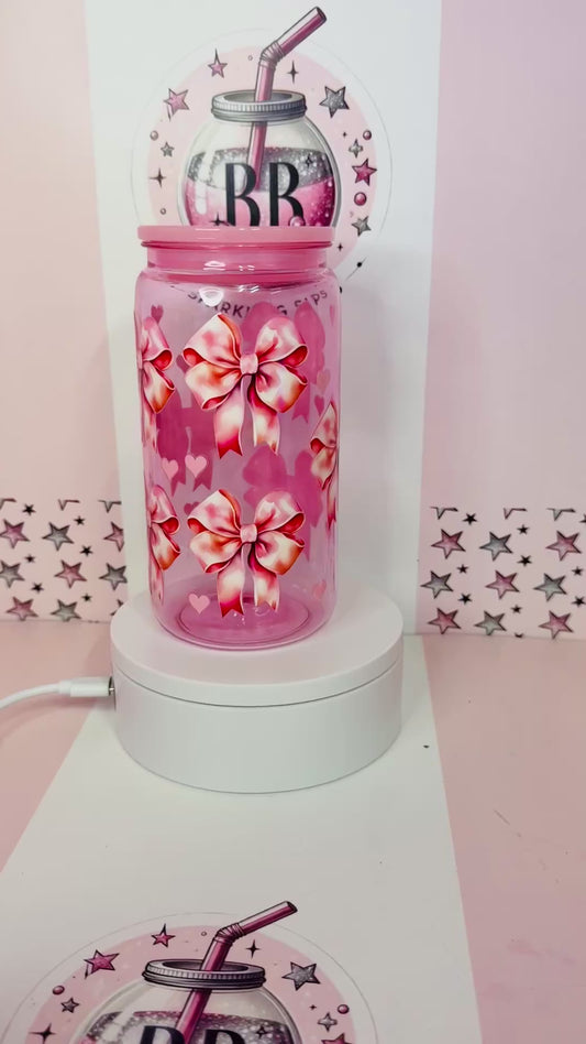 Pink 16oz acrylic Bow coloured can