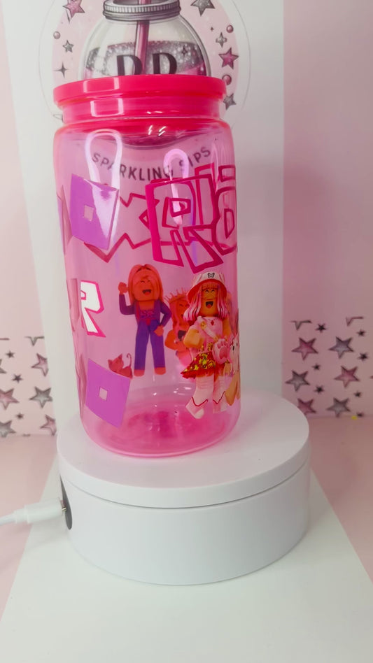 Roblox 16oz pink coloured can
