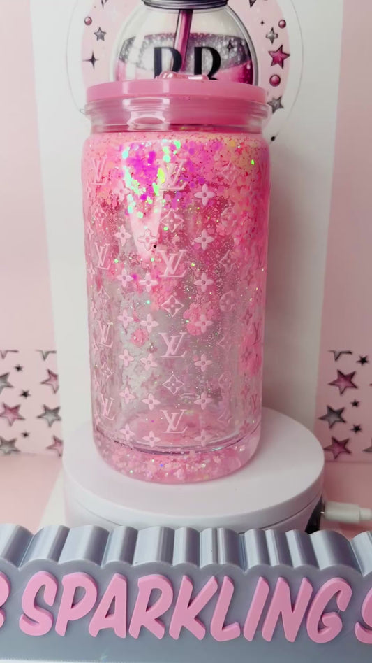 Pink LV Waterfall 16oz acrylic snowglobe cup