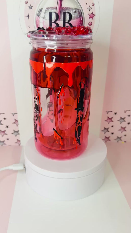 Halloween character 16oz acrylic blood drip snowglobe cup